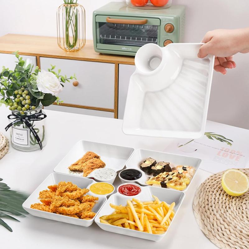 🍽️5-Pcs Divided Serving Plates with Dip Containers