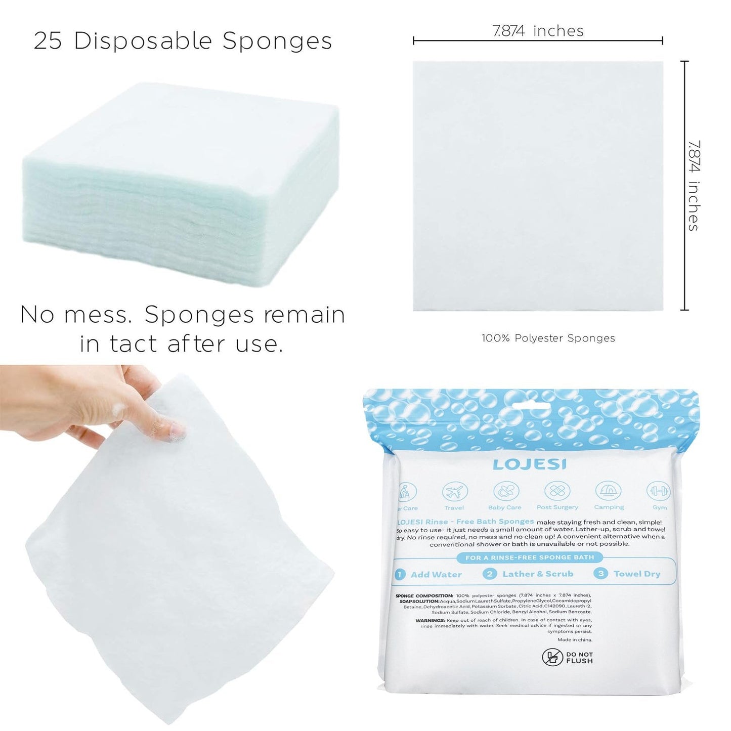 ✨Disposable Rinse Free Bathing Wipes - 25 Pack - All-in-1 Single Use Shower Wipes, Simply Dampen, Lather, and Dry Without Shampoo or Rinsing💧