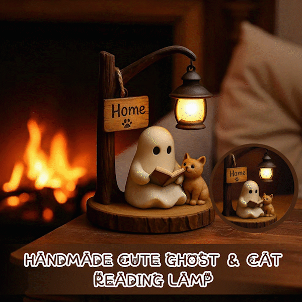 🔥Last Day 50% OFF - 👻🐱Handmade Cute Ghost & Cat Reading Lamp📖✨