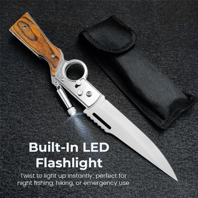 🔥 Tactical Outdoor Folding Knife with Built-In Flashlight