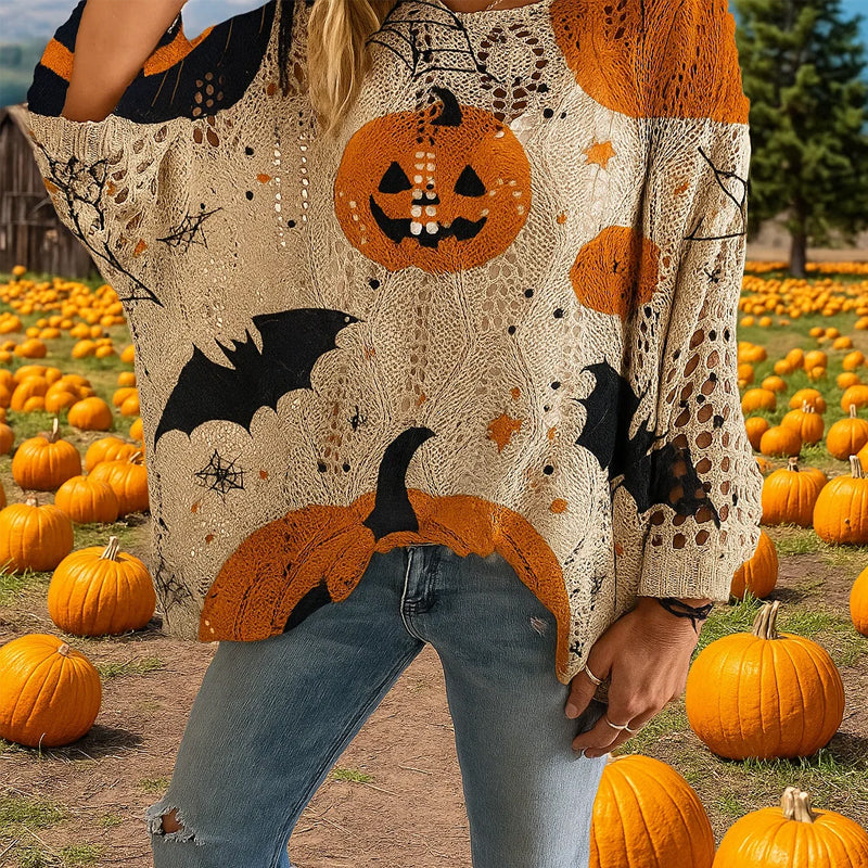 ๐ Witchy Cozy Vibes โ Halloween Pumpkin Knit Sweater