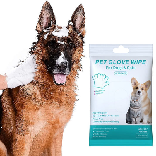 🔥Rinse-Free Dog Shampoo Mitts – Hypoallergenic Pet Bath Wipes, 6 Packs