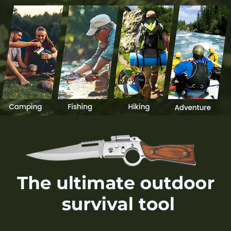 🔥 Tactical Outdoor Folding Knife with Built-In Flashlight