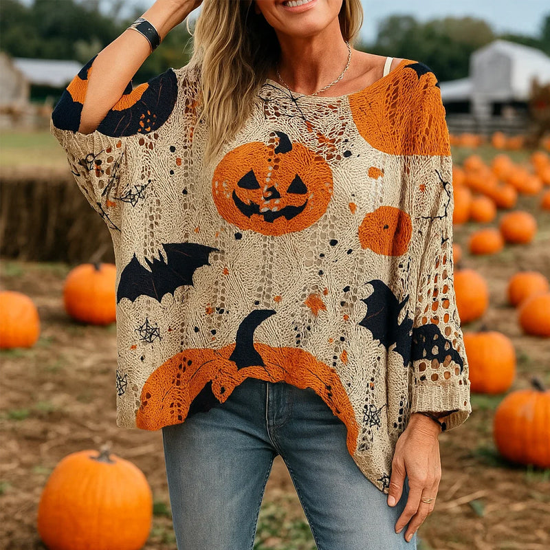 ๐ Witchy Cozy Vibes โ Halloween Pumpkin Knit Sweater
