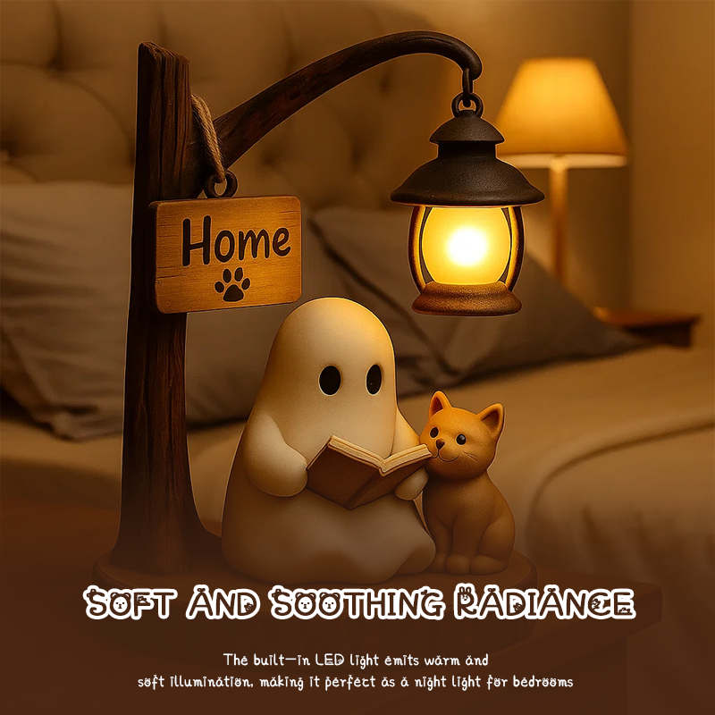 🔥Last Day 50% OFF - 👻🐱Handmade Cute Ghost & Cat Reading Lamp📖✨