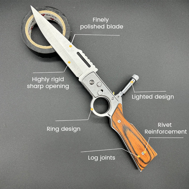 🔥 Tactical Outdoor Folding Knife with Built-In Flashlight