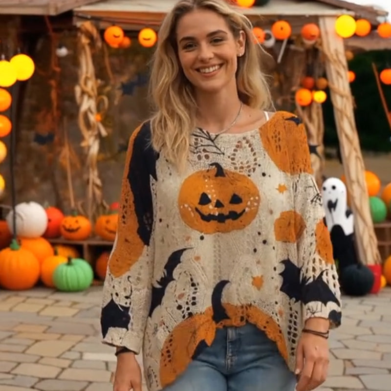 ๐ Witchy Cozy Vibes โ Halloween Pumpkin Knit Sweater