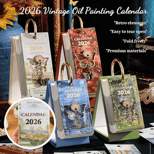 2026 Vintage /European Style Oil Painting Flip Calendar with Butterfly Pendant