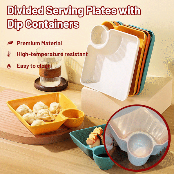 🍽️5-Pcs Divided Serving Plates with Dip Containers