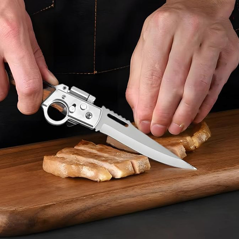 🔥 Tactical Outdoor Folding Knife with Built-In Flashlight