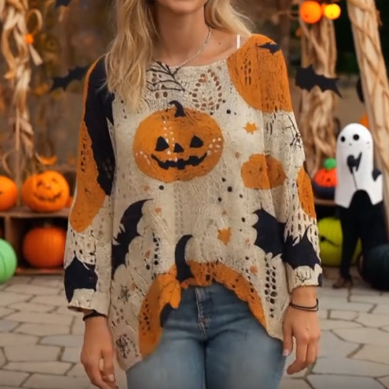 ๐ Witchy Cozy Vibes โ Halloween Pumpkin Knit Sweater