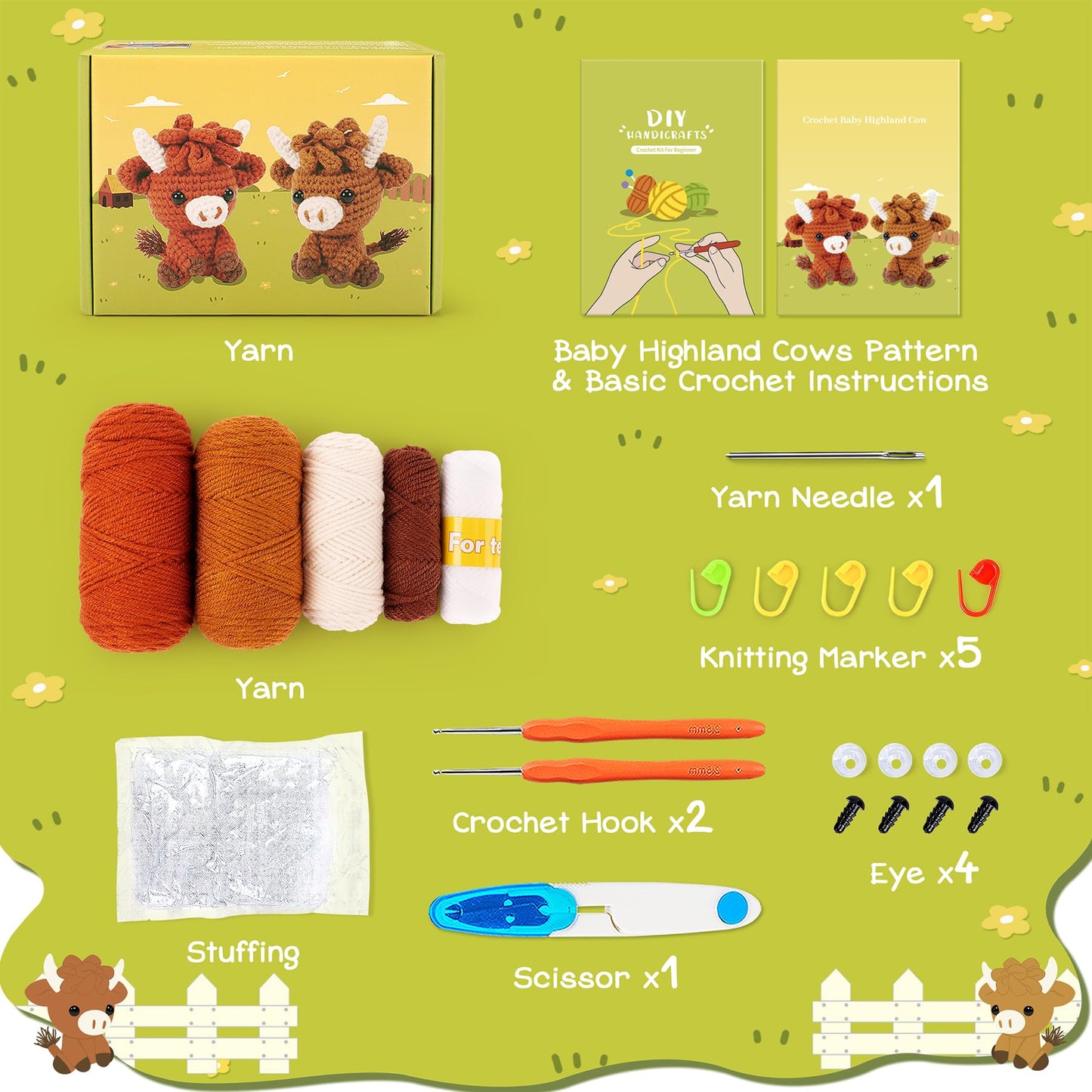 🐂Highland Cow Crochet Kit for Beginners