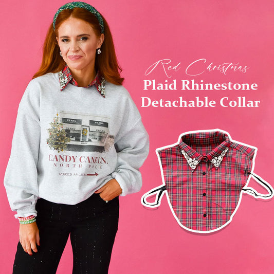 🎄 ✨Red Christmas Plaid Rhinestone Detachable Collar