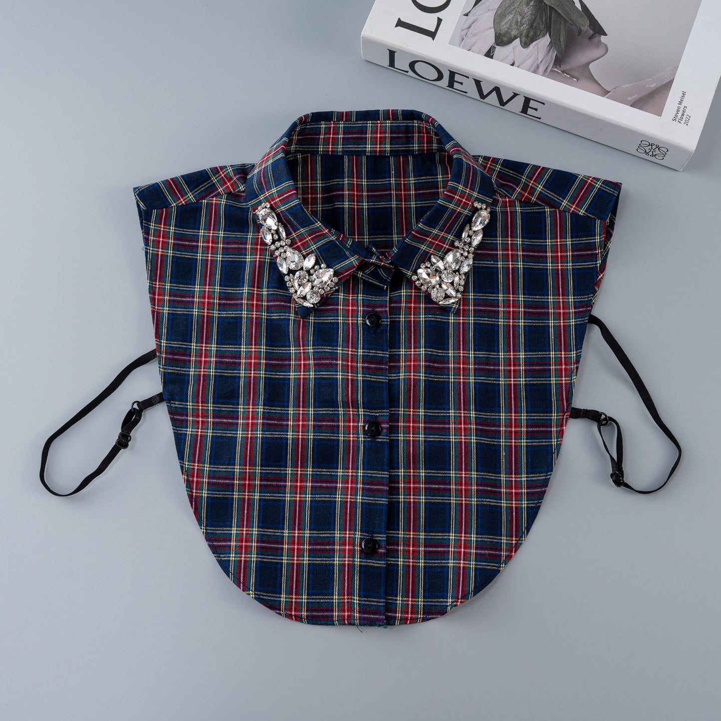 🎄 ✨Red Christmas Plaid Rhinestone Detachable Collar