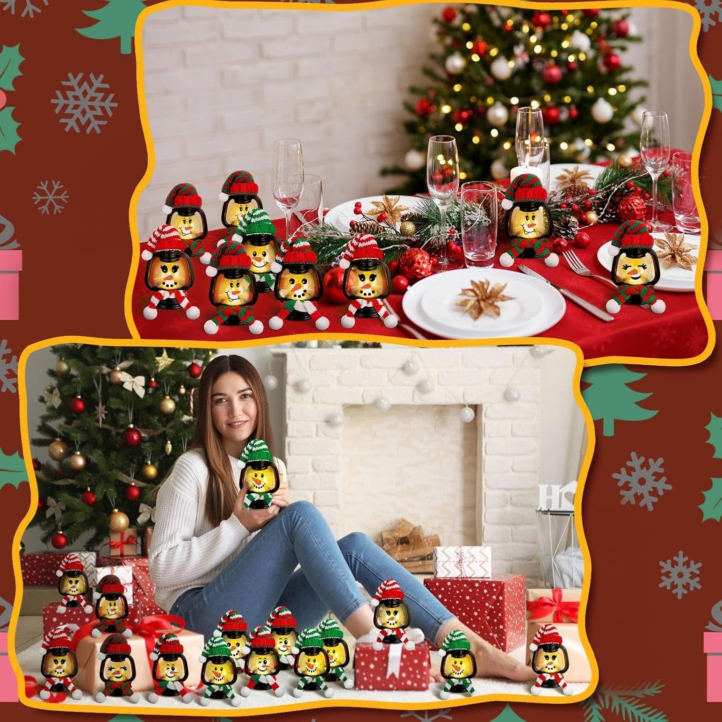 🎄Early Christmas Sale⛄ Mini Snowman Lantern with Hats and Scarves