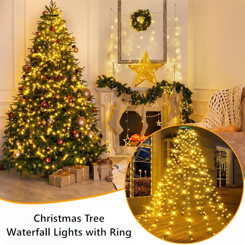 🔥Christmas Tree Waterfall Lights with Ring