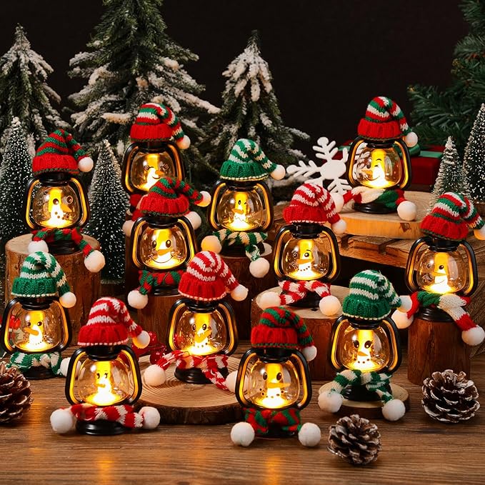🎄Early Christmas Sale⛄ Mini Snowman Lantern with Hats and Scarves