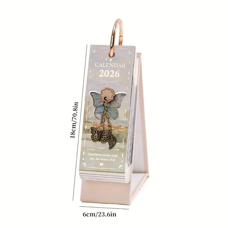 2026 Vintage /European Style Oil Painting Flip Calendar with Butterfly Pendant