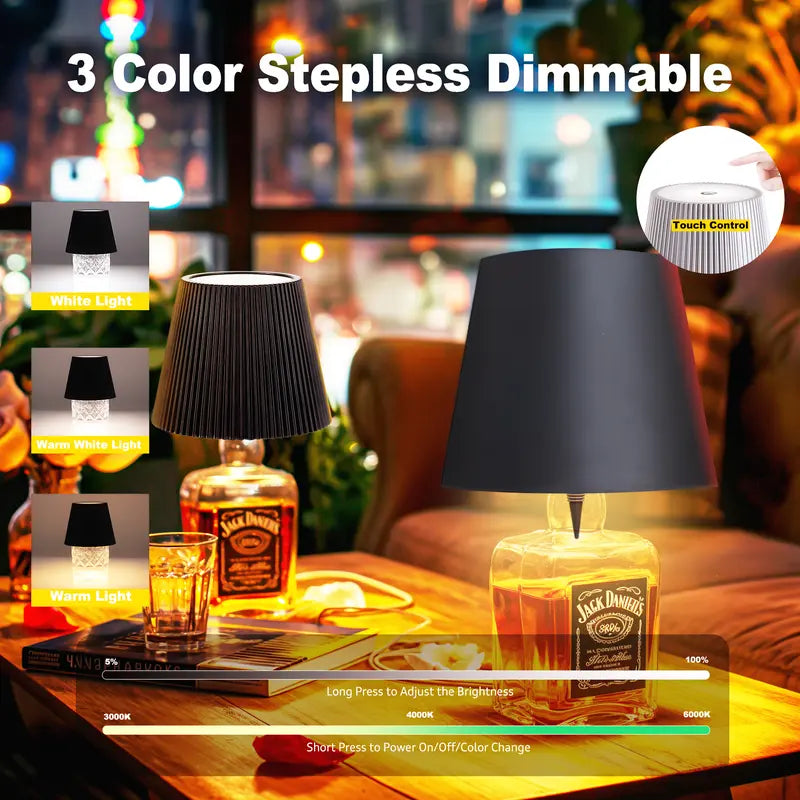 💡Wireless Bottle Lamp 3 Color Dimmable Lights