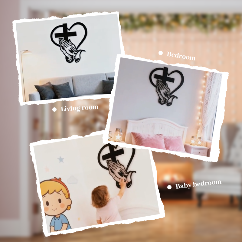 Elegant Metal Christian Heart & Cross Wall Art