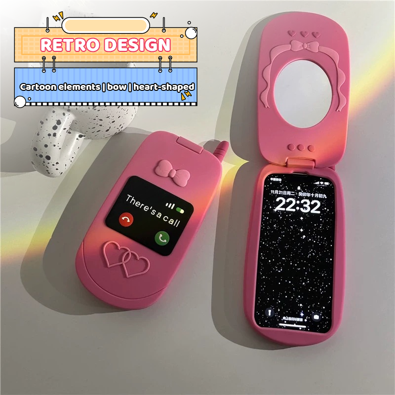 📱Cute Cartoon Flip Mirror Vintage Phone Case