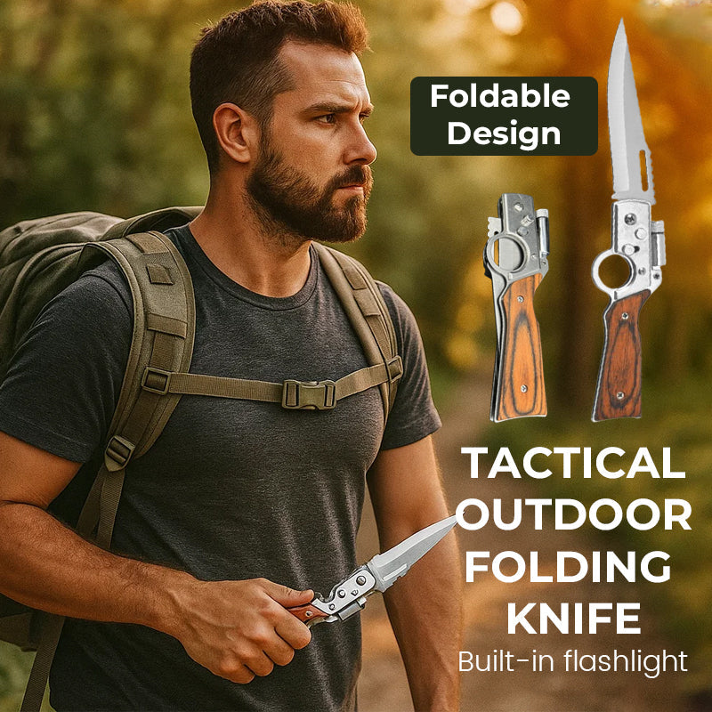 🔥 Tactical Outdoor Folding Knife with Built-In Flashlight