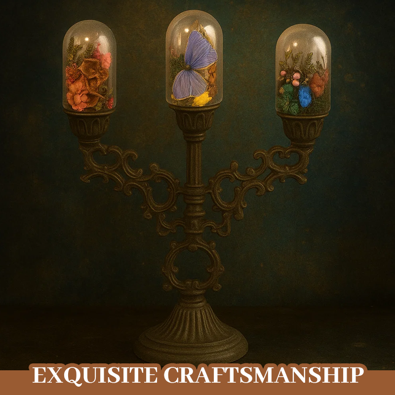 🕯️ Mini Candelabra with Natural Specimens 🦋🐝🌿