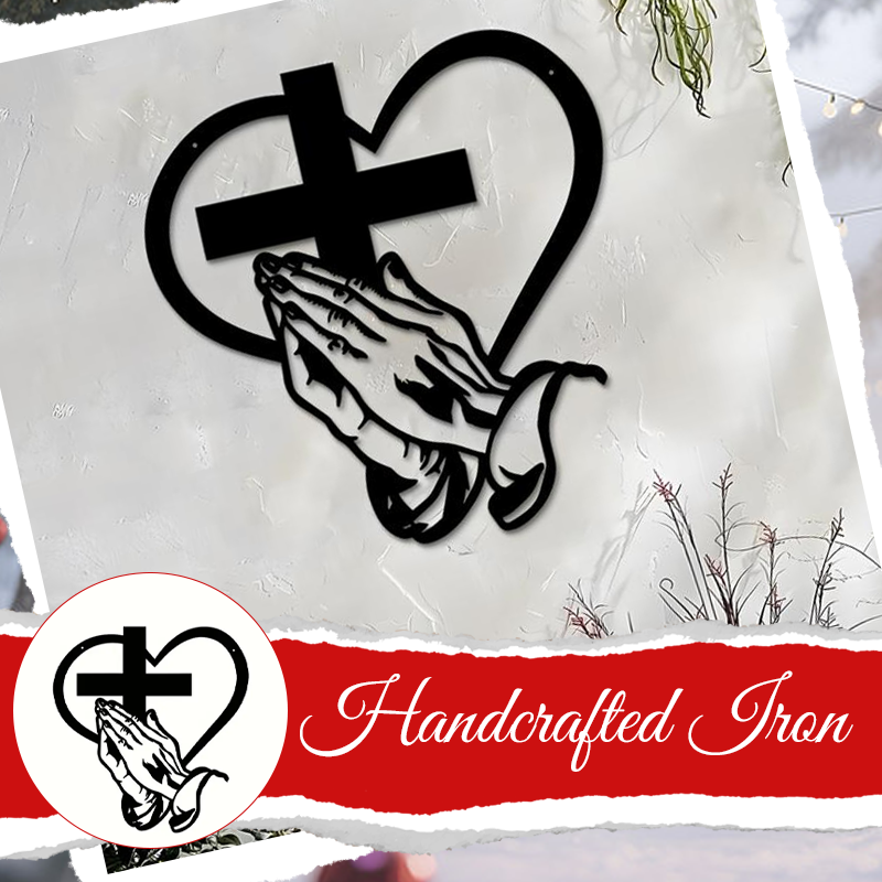 Elegant Metal Christian Heart & Cross Wall Art
