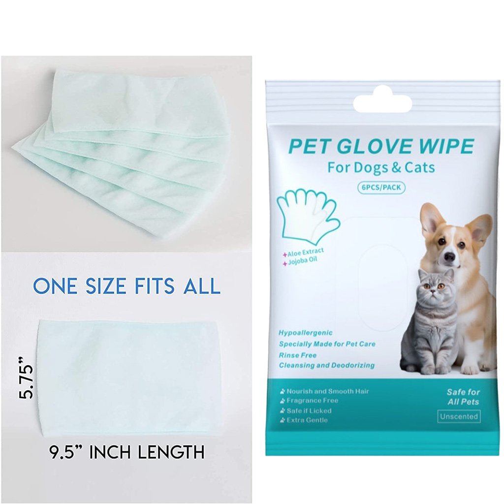 🔥Rinse-Free Dog Shampoo Mitts – Hypoallergenic Pet Bath Wipes, 6 Packs