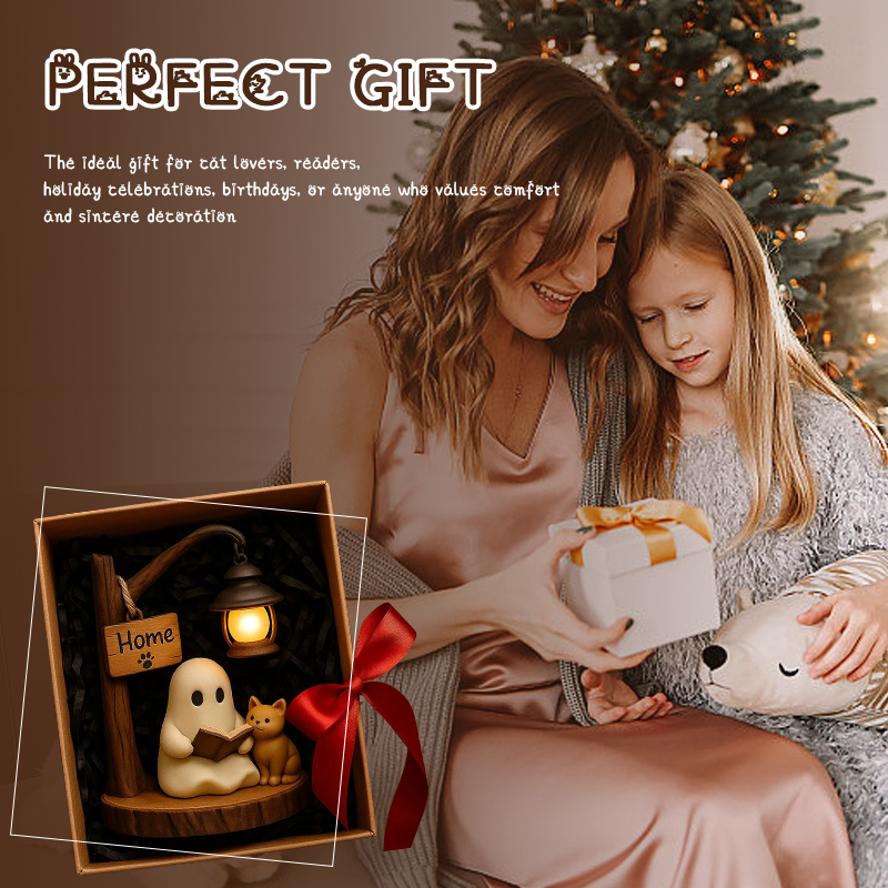 🔥Last Day 50% OFF - 👻🐱Handmade Cute Ghost & Cat Reading Lamp📖✨