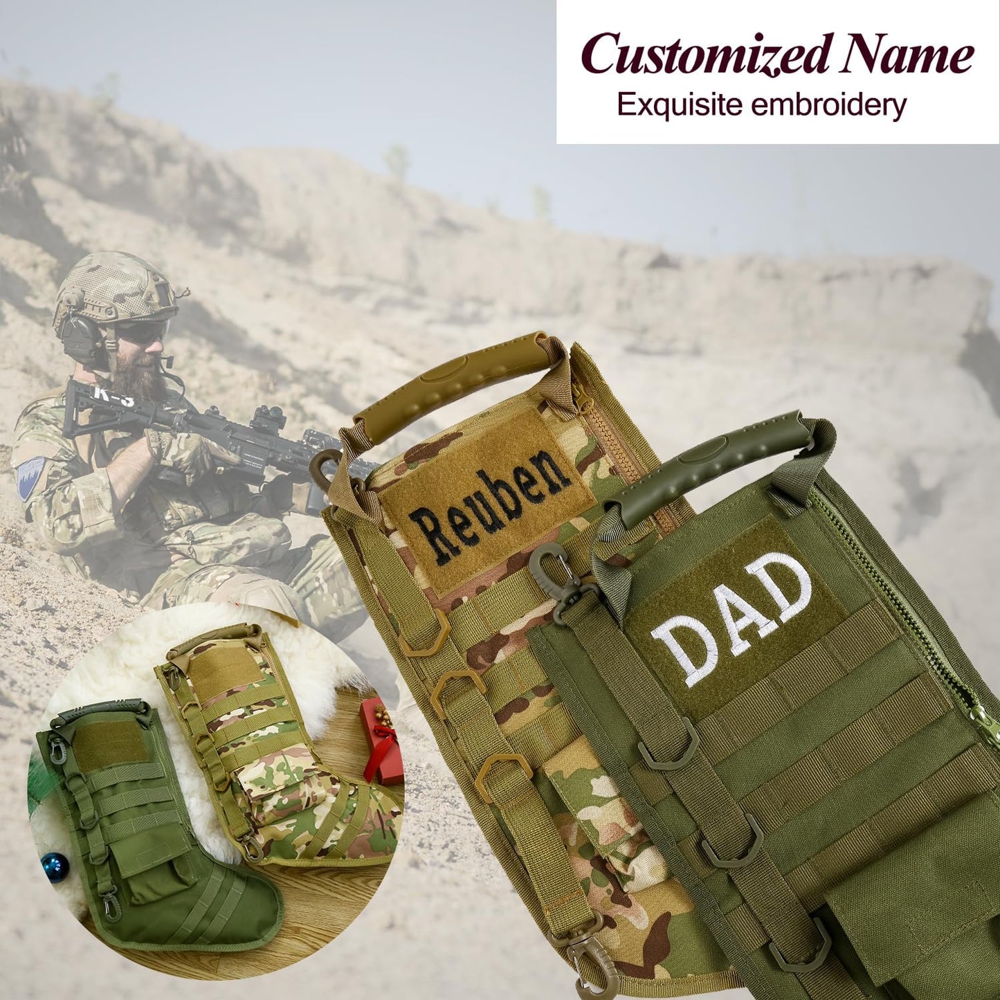 🎄 Personalized Tactical Christmas Stocking – Military Style Holiday Gift 🎁