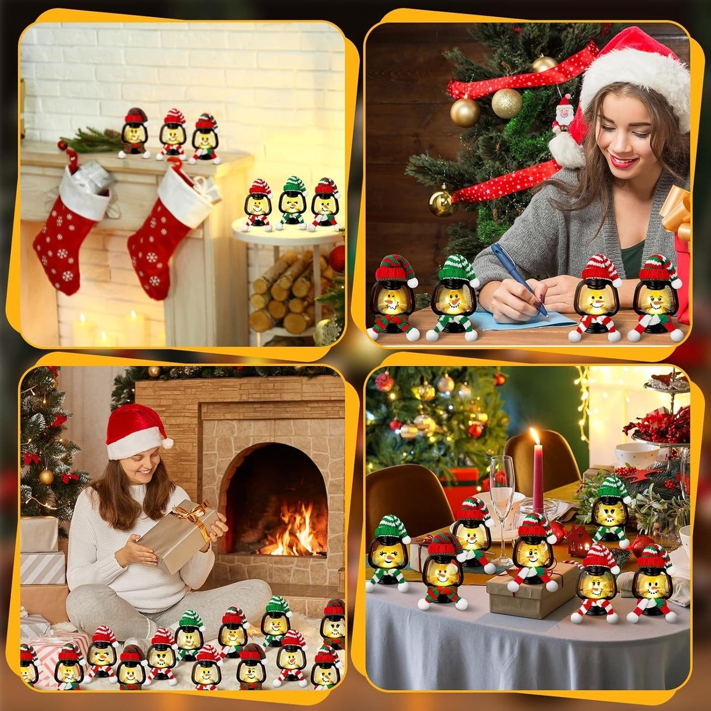🎄Early Christmas Sale⛄ Mini Snowman Lantern with Hats and Scarves