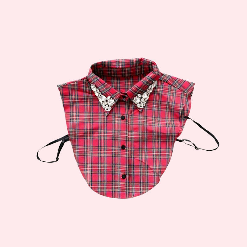 🎄 ✨Red Christmas Plaid Rhinestone Detachable Collar