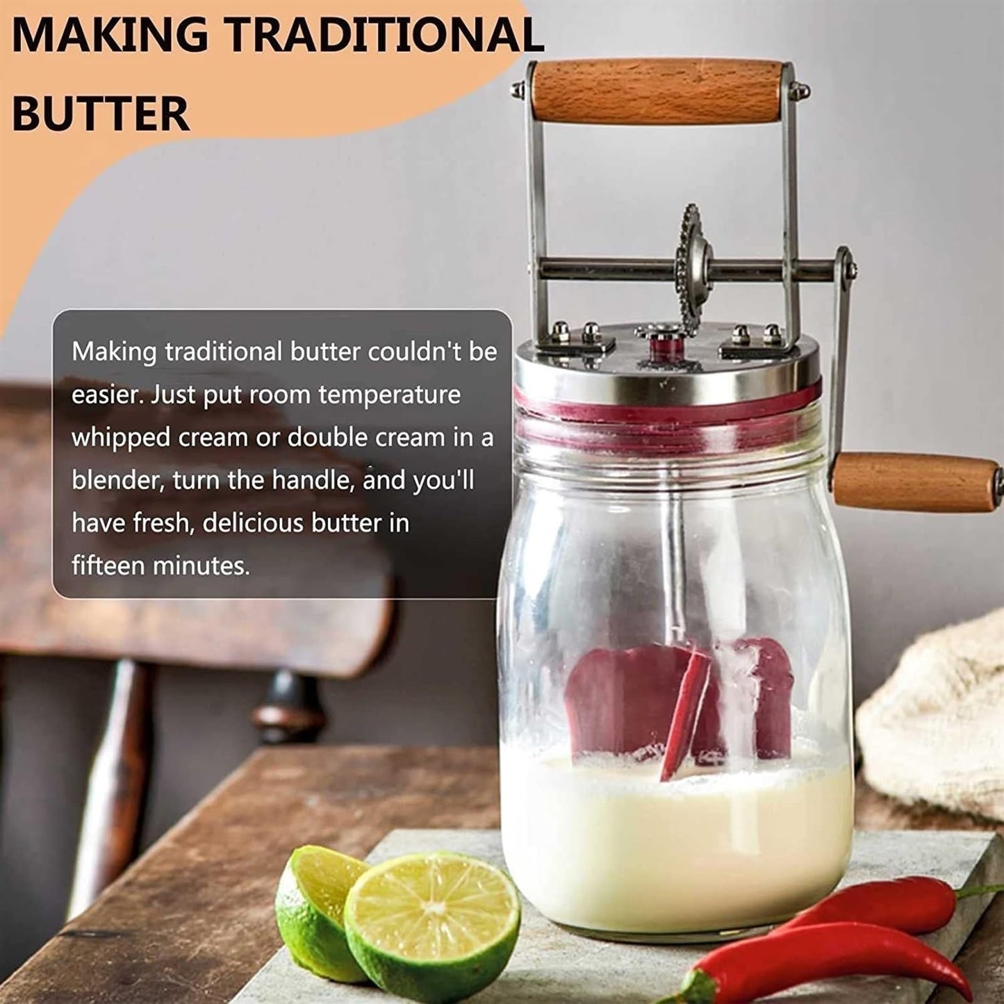 🧈 Hand Crank Butter Churner – Fresh Homemade Butter in Minutes!