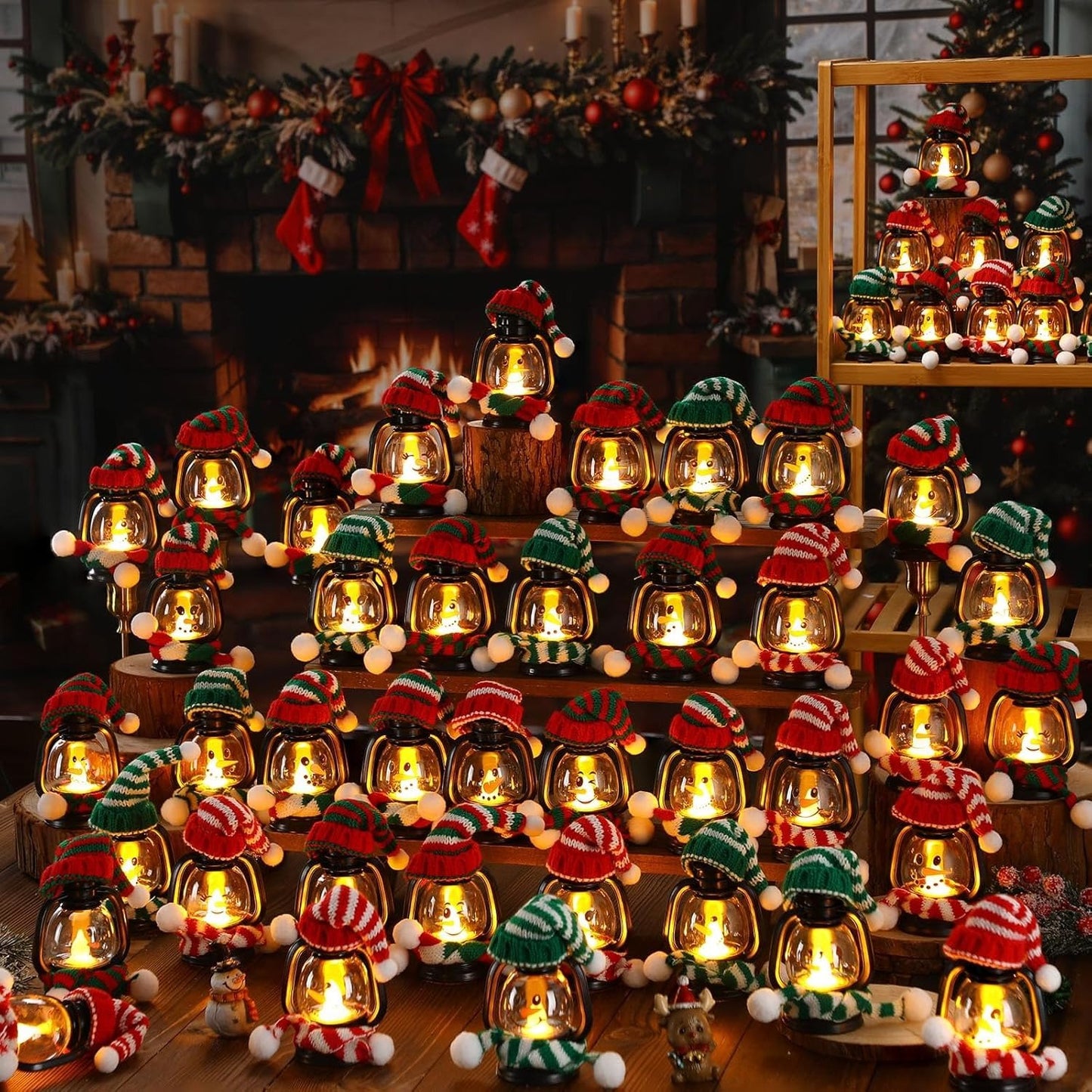 🎄Early Christmas Sale⛄ Mini Snowman Lantern with Hats and Scarves