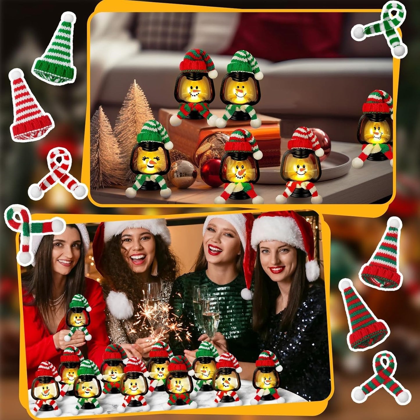 🎄Early Christmas Sale⛄ Mini Snowman Lantern with Hats and Scarves