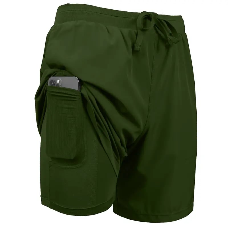 Men's 2 in 1 Stretch Active Quick Dry Gym Running Shorts With Liner